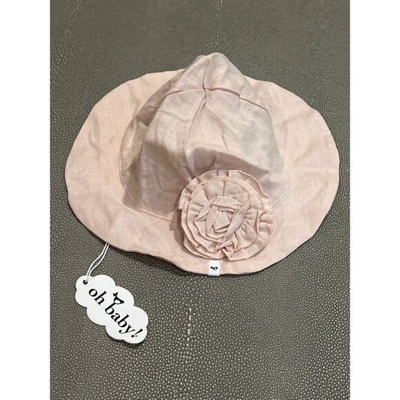 Oh Baby Linen Pink Sun Hat With Removable Flower M - Picture 1 of 4